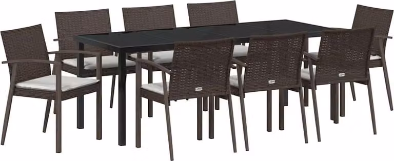 Set da Pranzo per Giardino 9 pcs Marrone e Nero Rattan in PE
