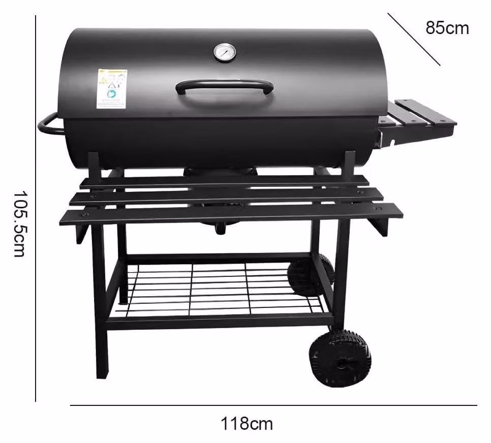 Barbecue a carbone per uso esterno - Griglia da giardino con struttura mobile - Acciaio - Con termometro - Su ruote - 105,5 x 85 x 118 cm