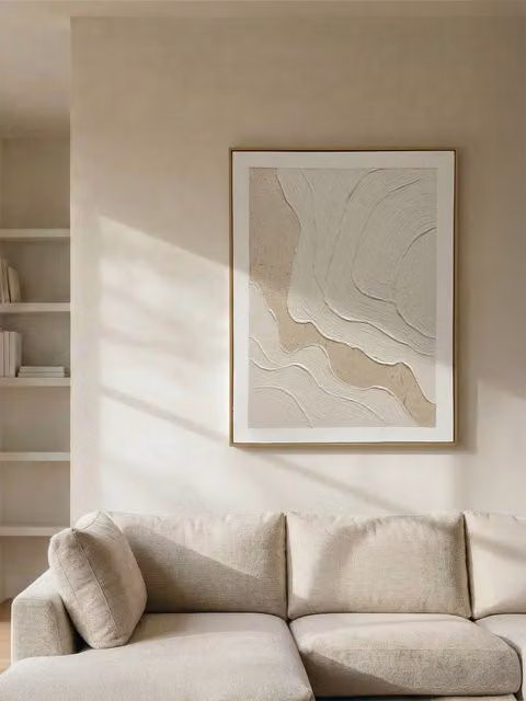 Quadro astratto Land Kenay Home, stile minimalista, colori beige e bianco, L: 80 cm x H: 100 cm – 1