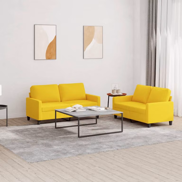 vidaXL Set di 2 Divani Moderni in Tessuto Giallo con Cuscini e Struttura in Metallo e MDF