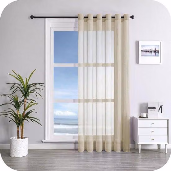 Tenda voile in lino trasparente, lunghezza 228 cm, color beige, per camera da letto, soggiorno e portefinestre