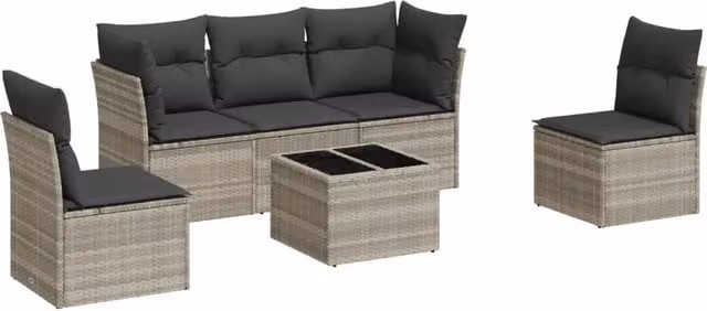 Set Divano da Giardino 6pz | Set Salotto da Giardino con Cuscini Grigio Chiaro Polyrattan