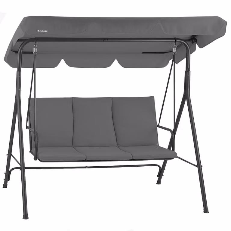 Altalena HinHocker Hollywood a 3 posti con tettuccio parasole, grigio, carico massimo 250 kg, altalena da giardino