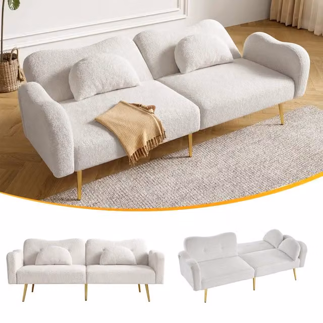 Divano Letto 2 Posti con Schienale Reclinabile ¨C MINIMAL ¨C Tessuto, Piedini Dorati