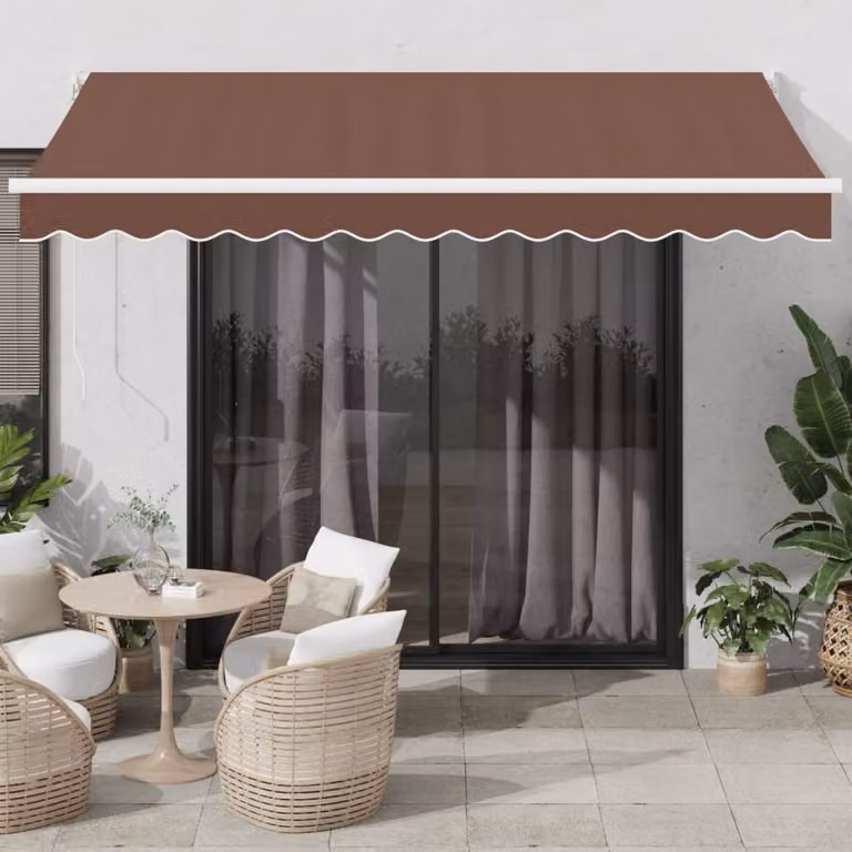 vidaXL Tenda Sole Retrattile Manuale con Bracci Pieghevoli in Alluminio e Tessuto in Poliestere, Marrone, L: 350 cm, P: 250 cm