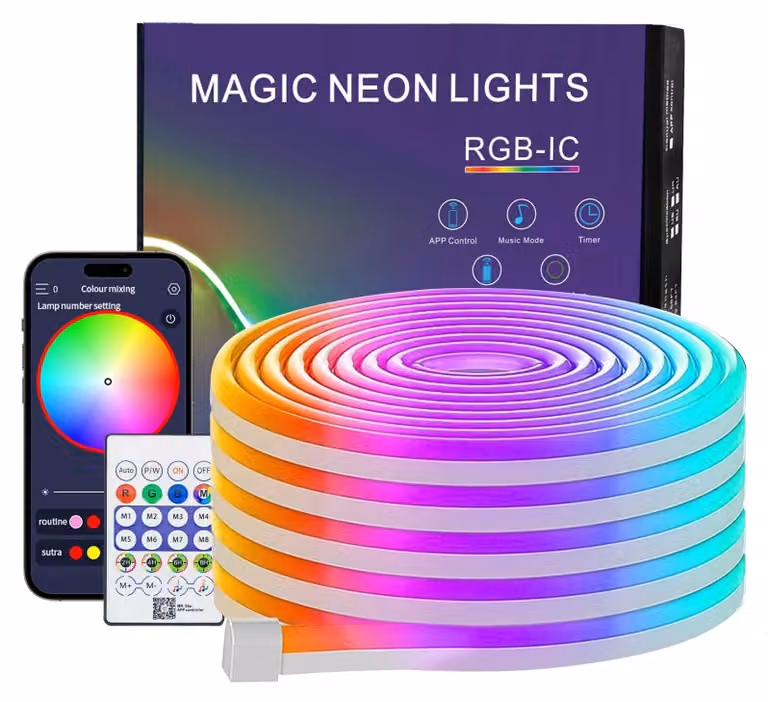 Striscia LED neon da 5 metri, impermeabile (grado di protezione IP67), controllabile tramite app o telecomando, striscia luminosa flessibile
