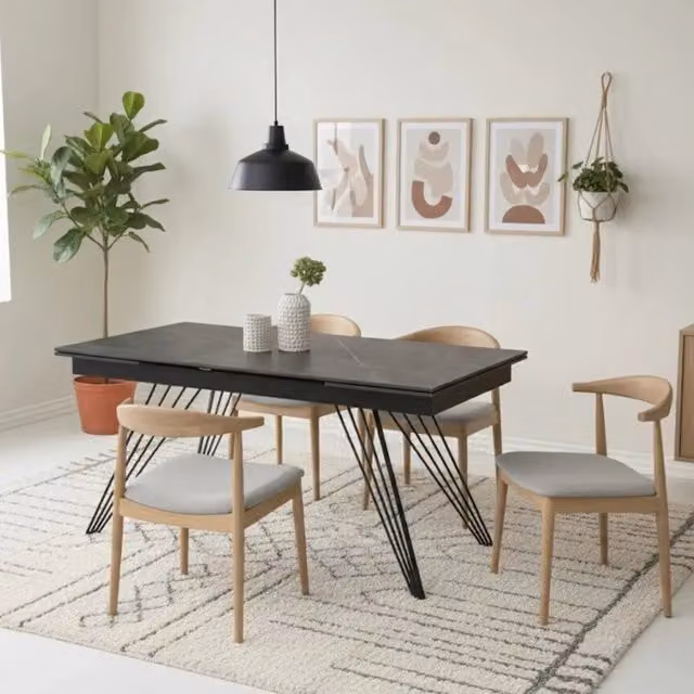 Tavolo da pranzo allungabile Augustus Duzzle in ceramica effetto marmo grigio e nero, L: 160-240 cm, P: 90 cm, H: 76 cm – 1