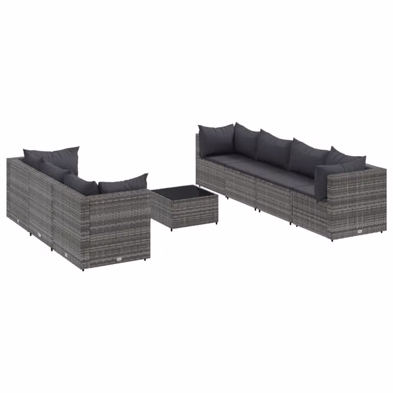 Set Divani da Giardino 8 pz con Cuscini in Polyrattan Grigio