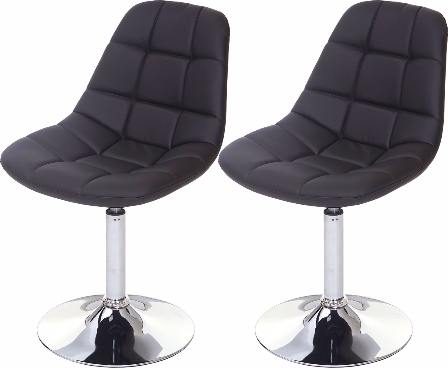 set di 2 sedie per sala da pranzo HWC-A60, sedia girevole, cromo ~ Pelle finta marrone
