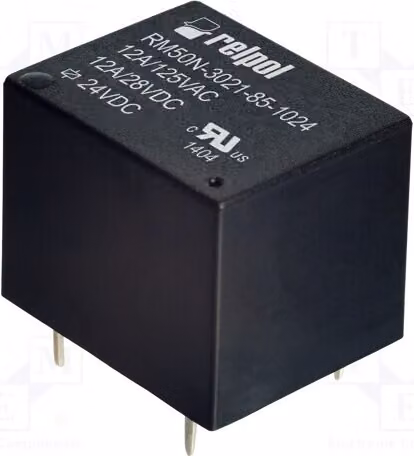 1 relè: elettromagnetico; bobina: 24 VDC, 12 A / 125 VAC; modello RM50N-3021-85-1024; elettrico