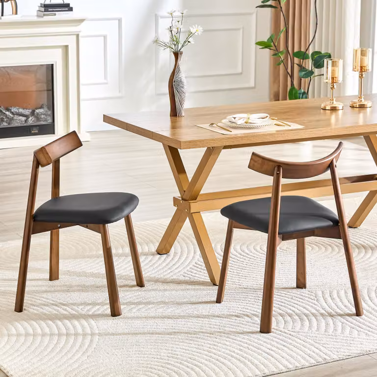 MODFU, set di 2 sedie da pranzo nere, sedia da cucina con schienale curvo, sedia in legno con struttura in legno