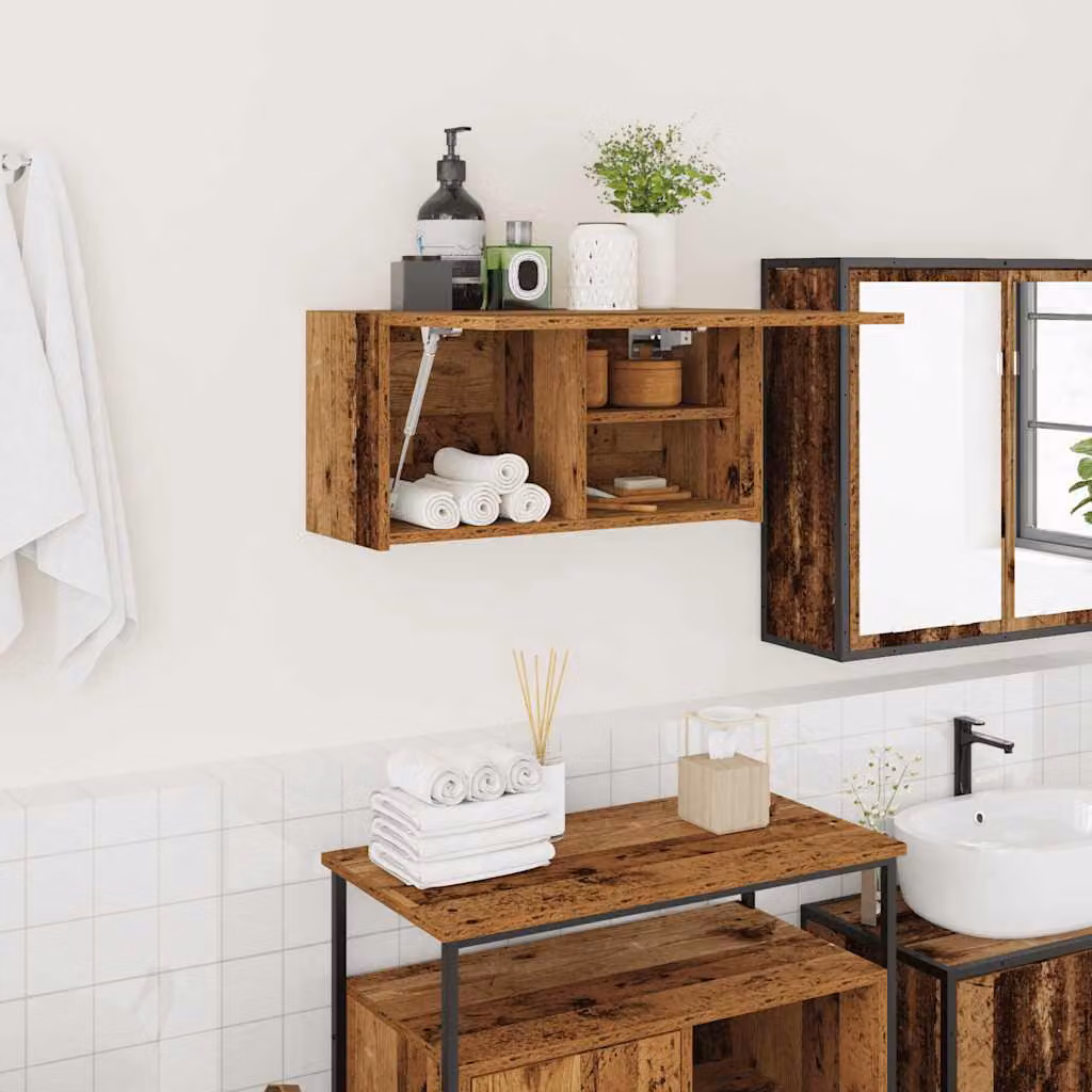 Mobile da bagno vidaXL in legno marrone con ante e ripiani interni, sospeso, L 60 x P 25 x H 30 cm