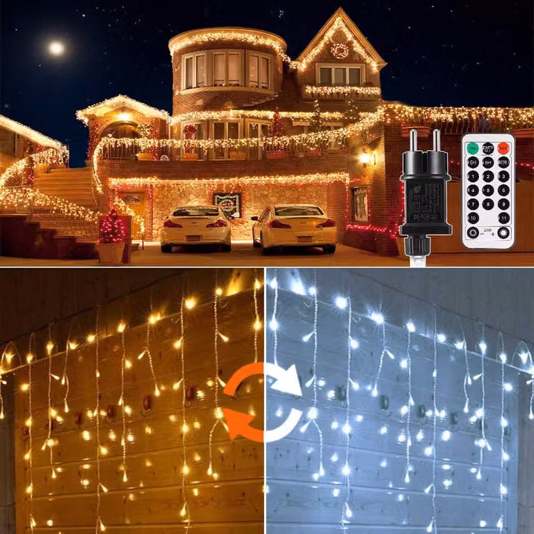 Tenda luminosa a LED, luce calda, 300 LED, 8 modalità, grado di protezione IP44, dimensioni 3x2,5 metri