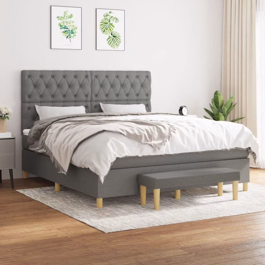 The Living Store Letto a molle con materasso grigio scuro 160x200 cm in tessuto