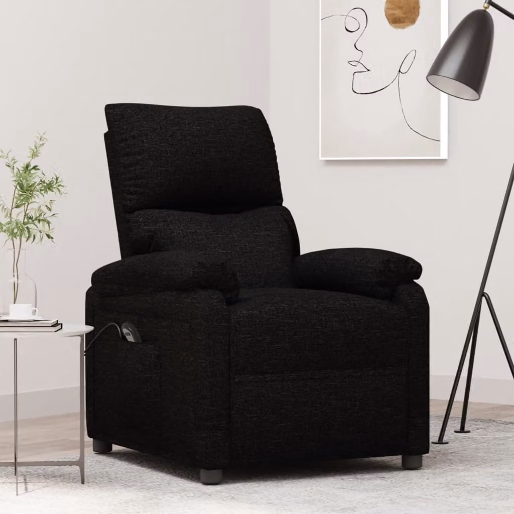 The Living Store Recliner elettrico in tessuto nero