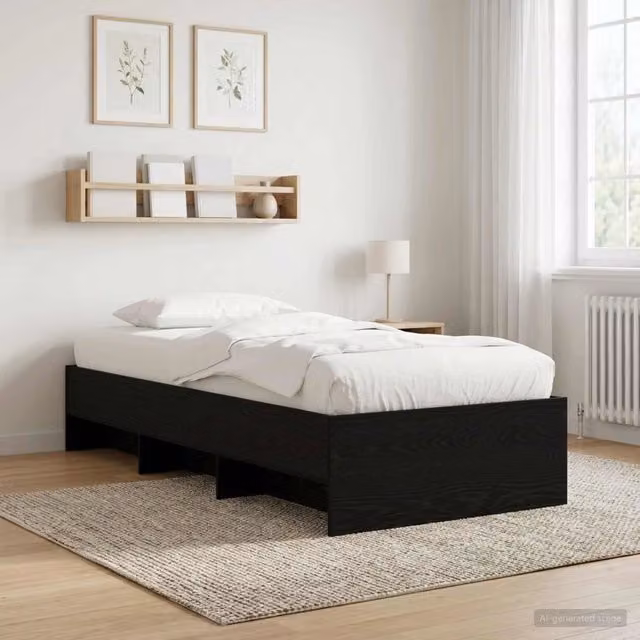 Struttura letto moderno con scaffale laterale vidaXL in legno Rovere Nero L: 200 cm, P: 80 cm, H: 140 cm