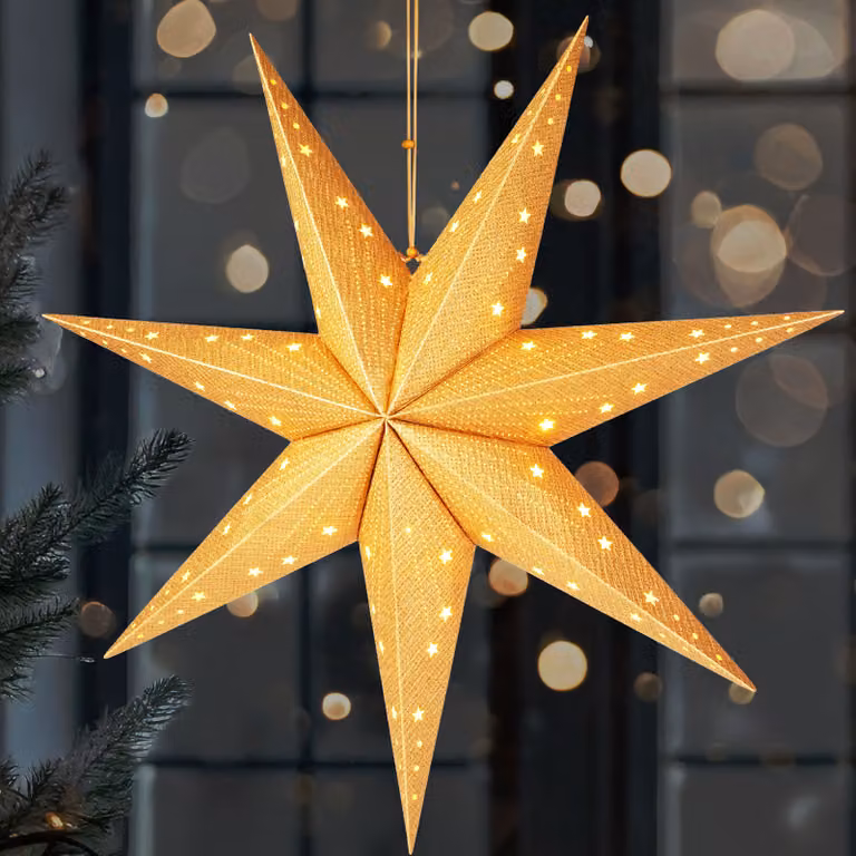BRUBAKER Stella di Natale appesa a LED - stella di carta da 60 cm - stella dell'avvento 3D - a batteria, oro