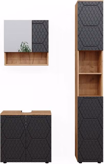 Set mobili bagno Irma Antracite con struttura a nido d'ape 3 pezzi Vicco