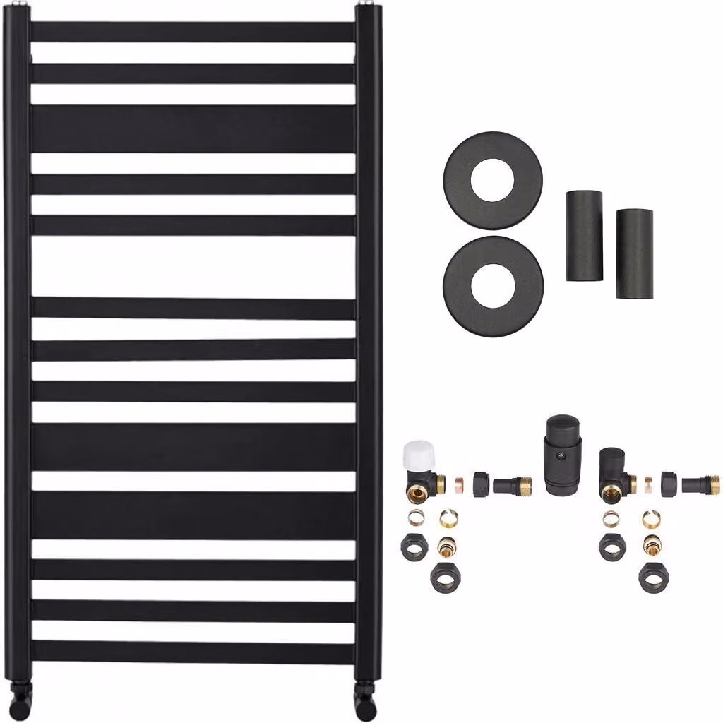 CERANO - Set di radiatori da bagno Enrico - riscaldamento centralizzato - attacco laterale - 467 W - nero opaco - 970 x 500 mm