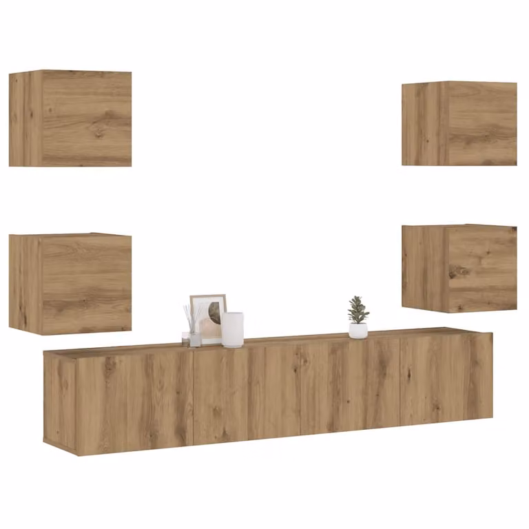 Set di mobili TV da parete vidaXL in 6 pezzi in legno multistrato color rovere e beige, design moderno