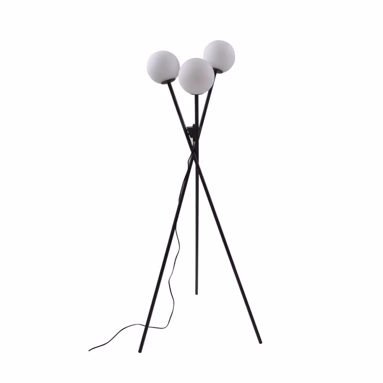 Lucande lampada da terra Visata, nero, vetro, 3 luci, treppiede