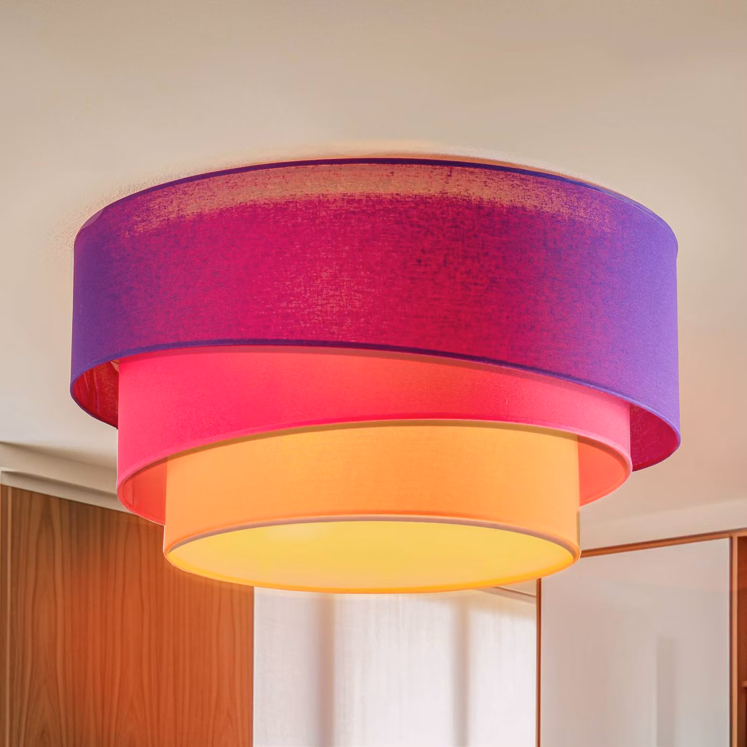 Plafoniera soffitto Trio Max Euluna, dimmerabile, Violetto / Fucsia / Rosa, Soggiorno / Sala da pranzo, Tessuto / Stoffa / Seta, Moderno, Plafoniera