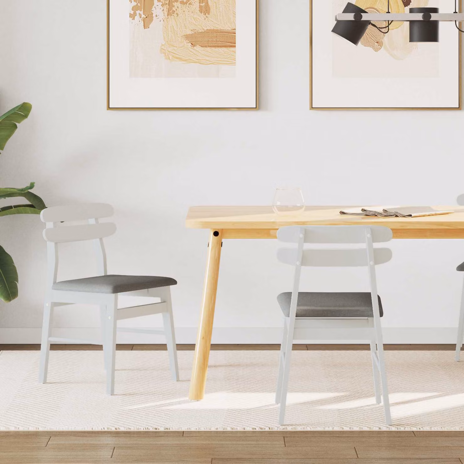 Set di 2 sedie da pranzo vidaXL in legno di gomma bianco e grigio