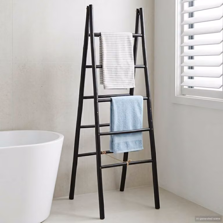vidaXL Scala per coperte a doppio lato in bambù, colore Nero, L/P/H: 50 x 50 x 159 cm