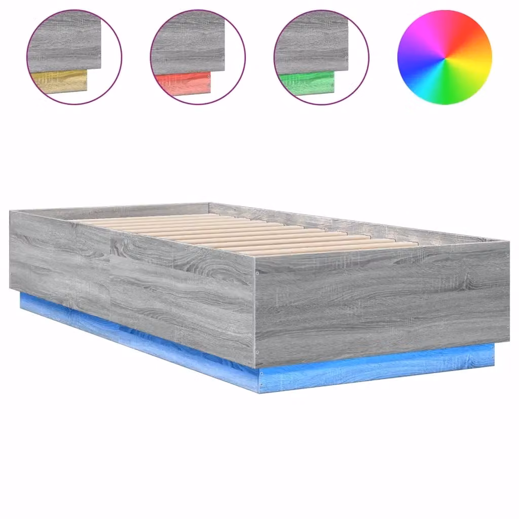 vidaXL Giroletto Moderno con Luci LED e Porte USB, Grigio Sonoma, L/P/H: 90 x 200 x 30 cm – 2