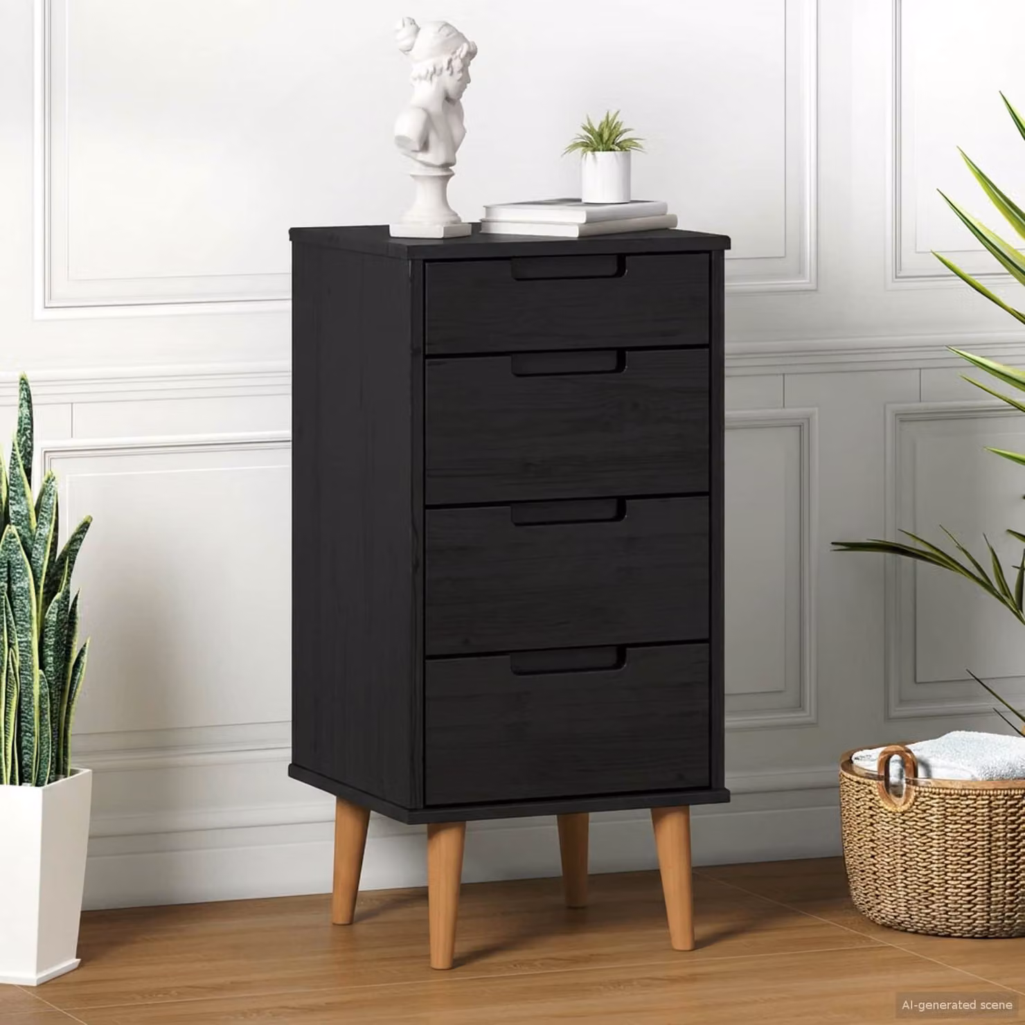Cassettiera MOLDE vidaXL in legno massello di pino nero L 40 cm, P 35 cm, H 82 cm