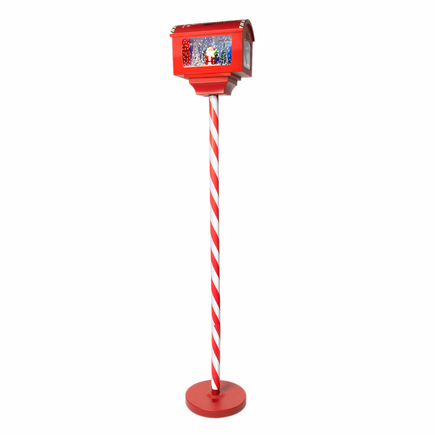 Cassetta Postale Natalizia Luminosa Babbo Natale con Effetto Neve e Musica Santa North Pole Vestiamo Casa Gran Natale, Colori Bianco e Rosso, H 150 x L 27 x P 20 cm – 1