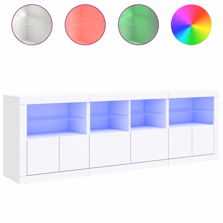 Credenza con Luci LED Bianca 202x37x67 cm