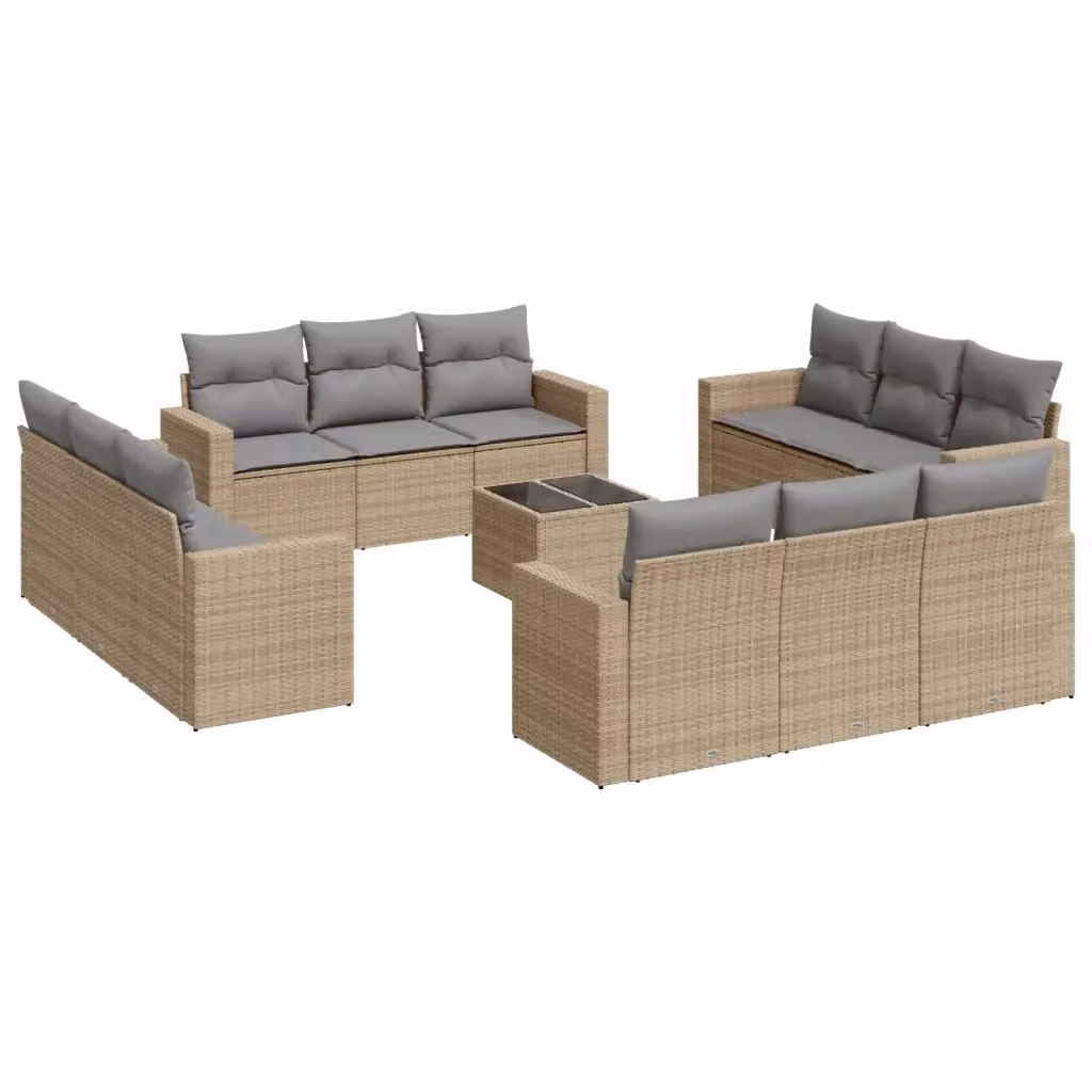 Set Divano da Giardino vidaXL 13 pz a Forma a L con Cuscini Beige e Tavolino da Esterno in Polyrattan e Acciaio – 2