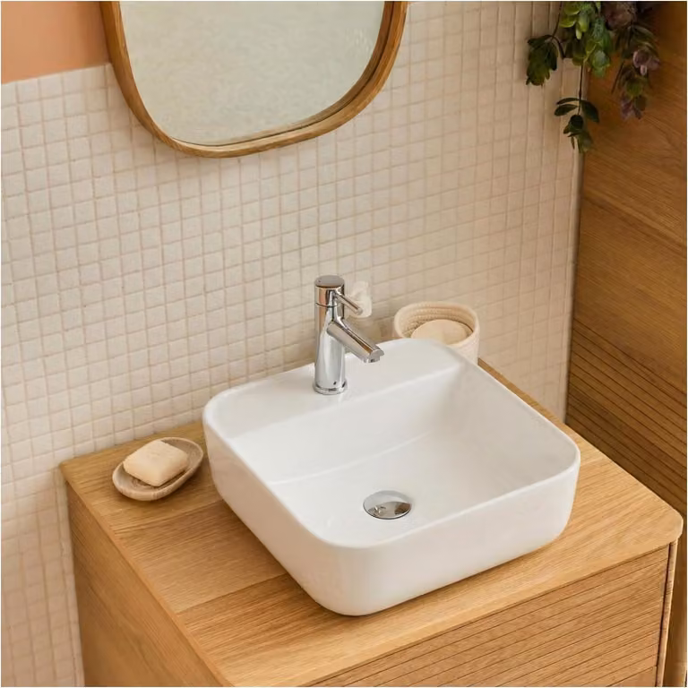 Lavabo da appoggio quadrato in Vetroceramica bianca CLARA da 39 cm