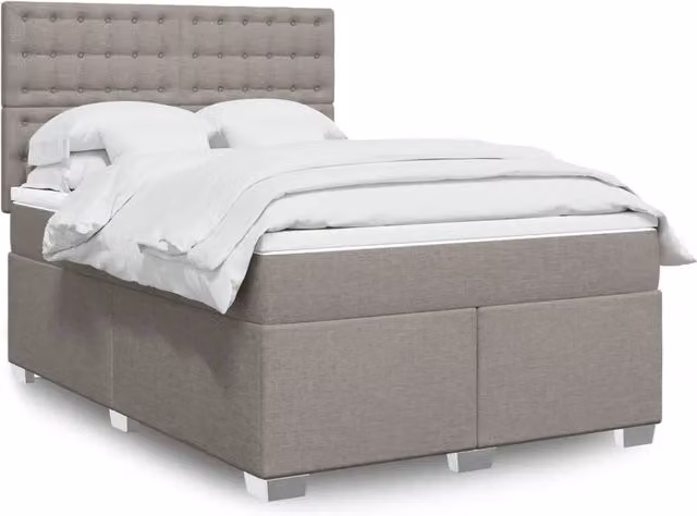 Letto con struttura in legno di pino e telaio imbottito vidaXL, colore beige o grigio, L 140 cm x P 200 cm