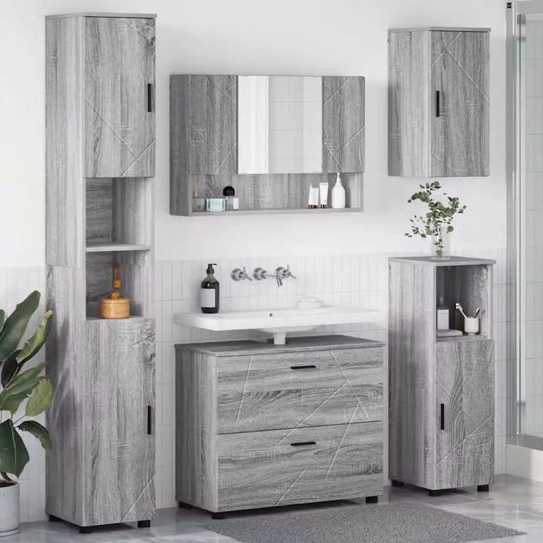 Set di mobili per il bagno moderno vidaXL in 5 pezzi Grigio, L/P/H: 35 x 30 x 192 cm