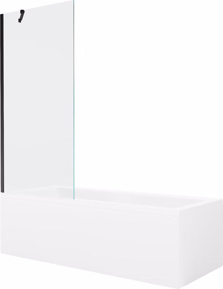 Mexen Cubik vasca rettangolare 150 x 70 cm con pannello e paravento a 1 anta 80 cm, trasparente, nero - 550315070X9508000070