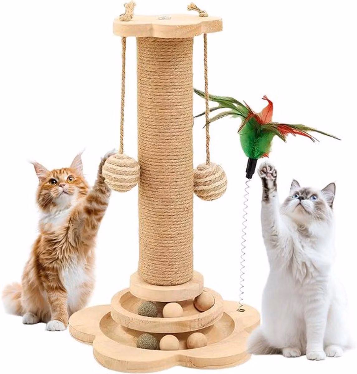 Albero per gatti grande, con amaca e corda in sisal, tiragraffi stabile per uso domestico, giocattolo interattivo per gattini e gatti adulti, 46 cm