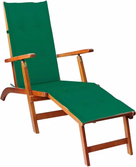 Lettino prendisole Outsunny in legno di acacia con poggiapiedi, cuscino verde e poggiatesta regolabile per giardino e terrazzo
