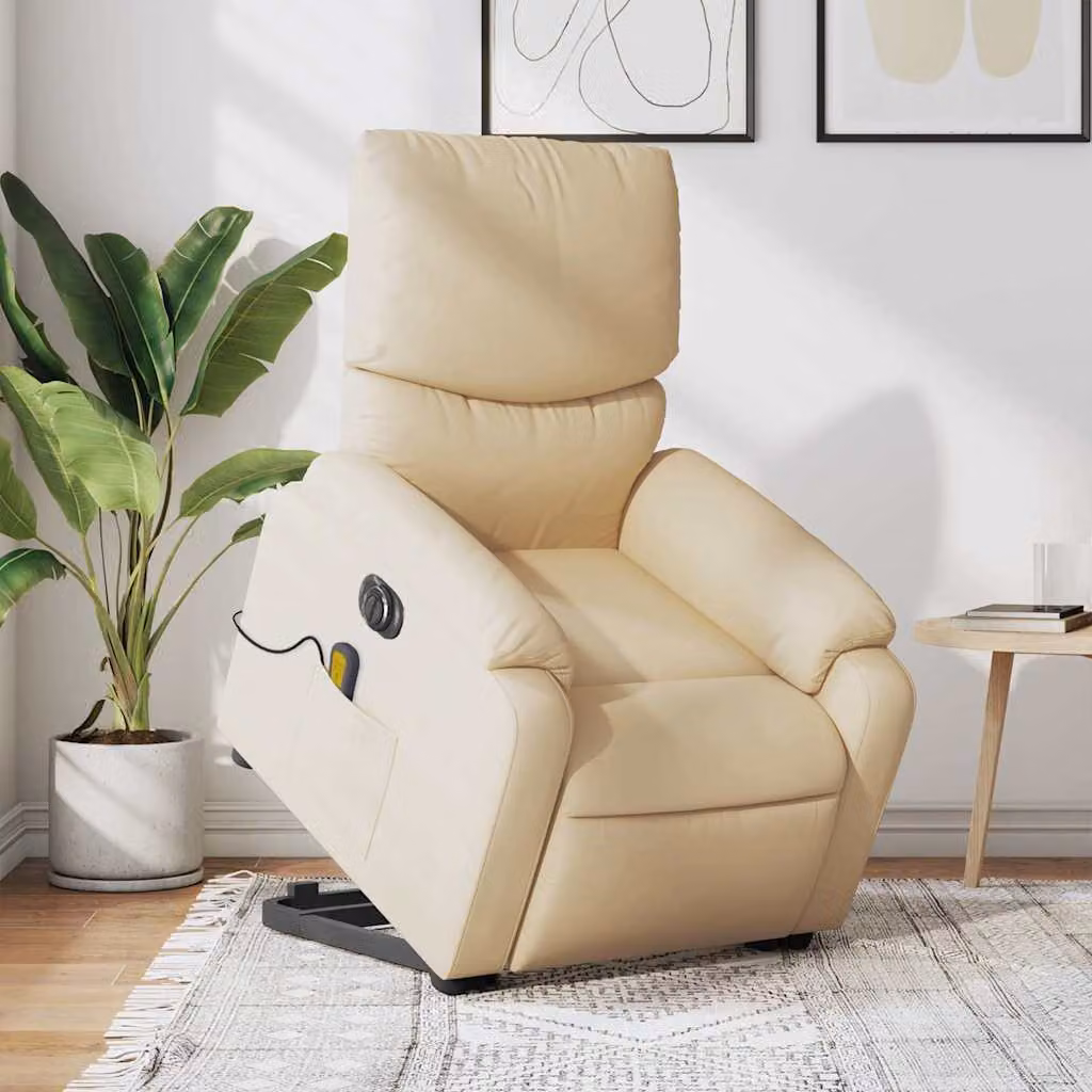 Poltrona Alzapersona Elettrica con Massaggio vidaXL in Tessuto e Finta Pelle Beige – 1