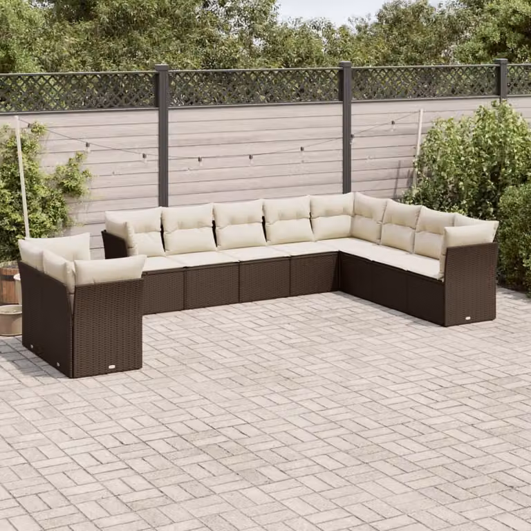 Maison Exclusive - Set Divani da Giardino 10pz con Cuscini in Polyrattan Marrone