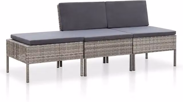 Set Divani da Giardino 3 pz con Cuscini in Polyrattan Grigio 48958