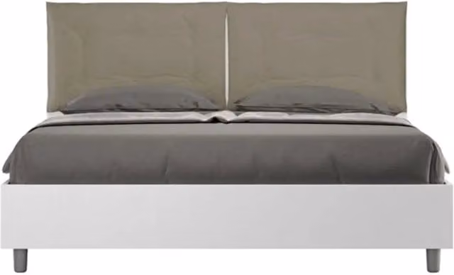 Letto matrimoniale contenitore 160x190 bianco frassino cuscini similpelle cappuccino Egos Annalisa