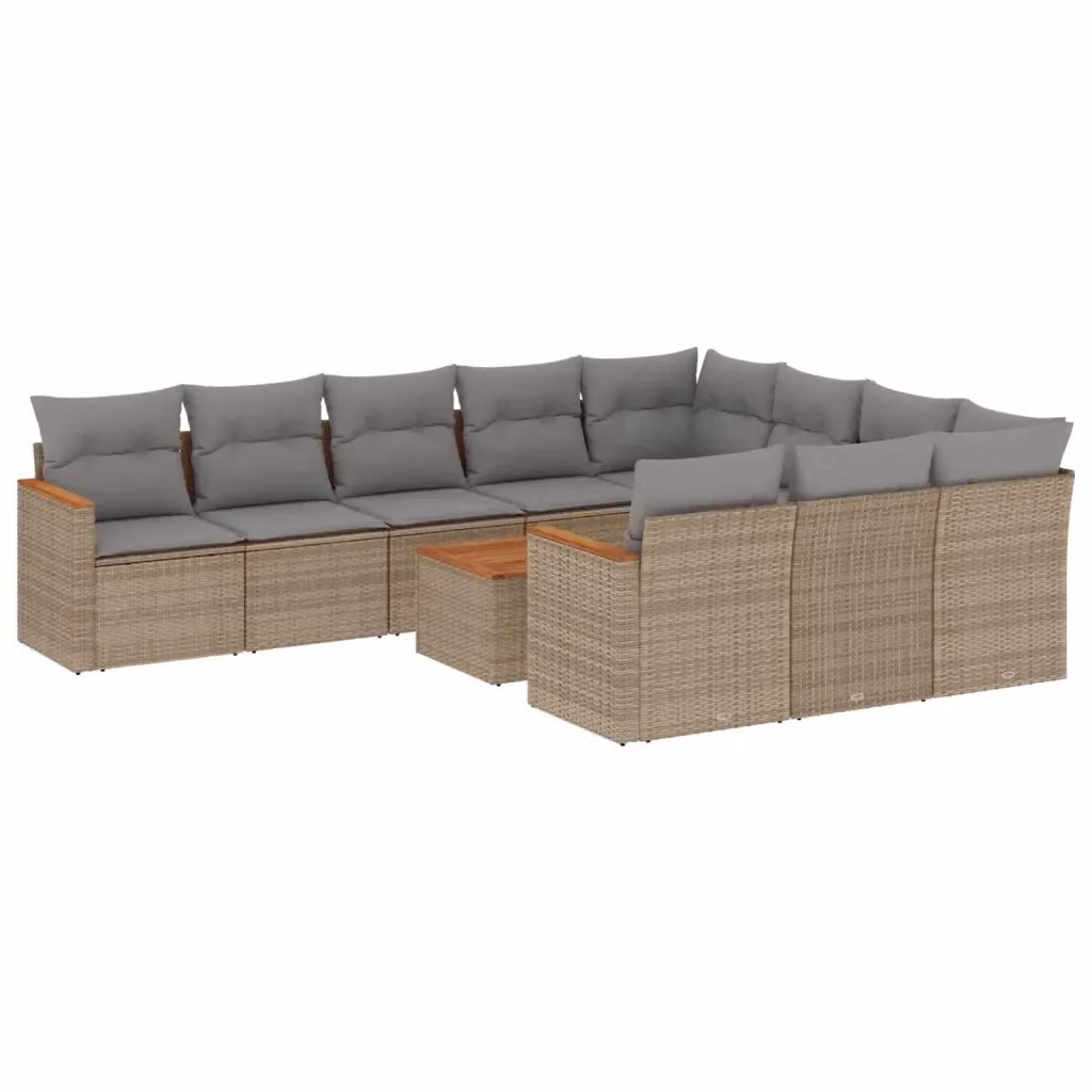 vidaXL Set Divano da Giardino 11 pz a Forma di L con Cuscini Beige e Grigio in Polyrattan e Metallo – 2