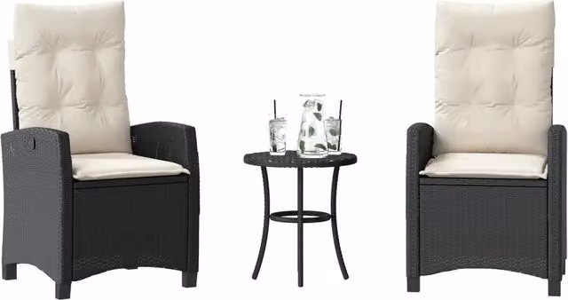 Set da Bistrò 3 pz con Cuscini Nero in Polyrattan 365224