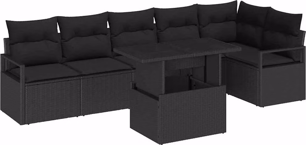 Set Divano da Giardino con archiviazione 7 pcs Nero polyrattan