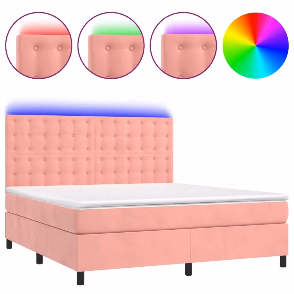 Letto a molle con materasso ibrido vidaXL in velluto rosa con illuminazione LED e porta USB, L/P/H: 180 x 200 x 128 cm – 2