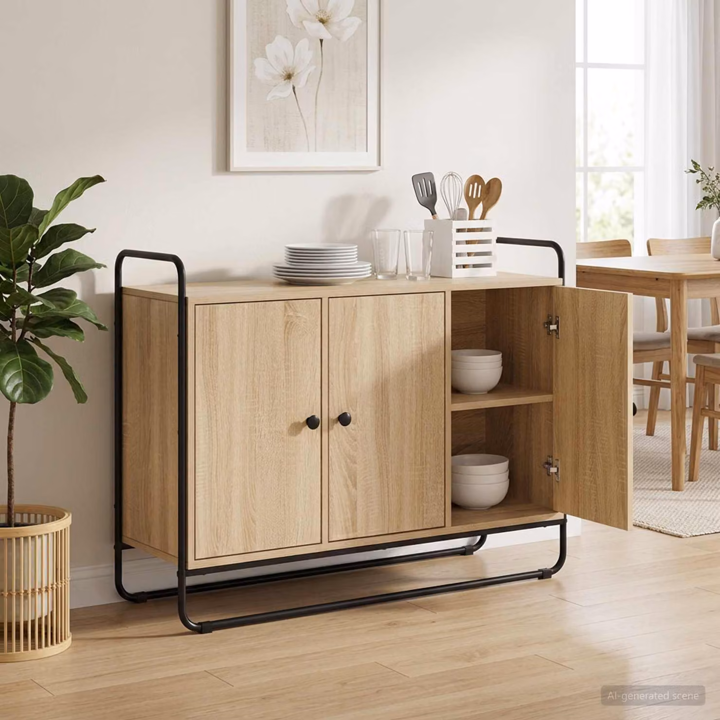 Credenza vidaXL in stile industrial color rovere Sonoma, realizzata in legno ingegnerizzato e metallo, L 102 x P 35 x H 75 cm