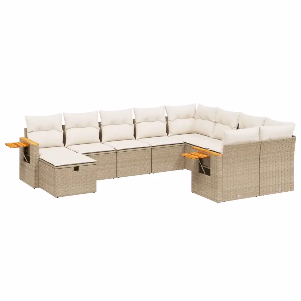 Set Divano da Giardino a U VIDAXL in Polyrattan con Cuscini Beige, 10 Pezzi – 2