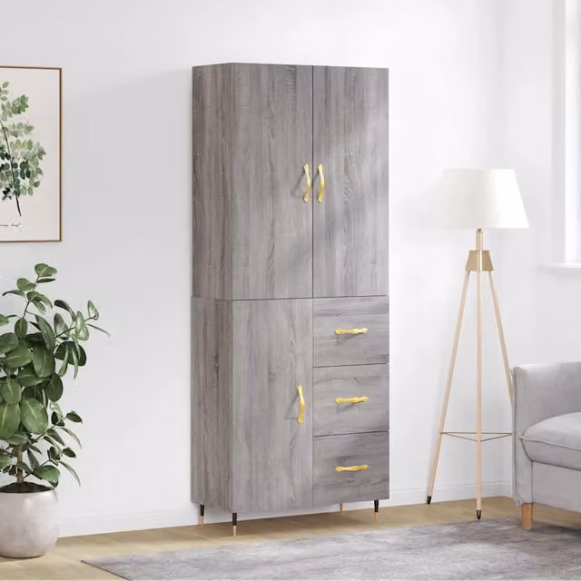 Credenza moderna vidaXL in legno e metallo, colore grigio, L: 69,5 cm, P: 34 cm, H: 180 cm